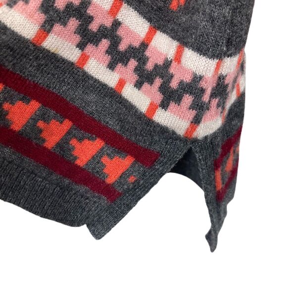 Talbots Nordic Fair Isle Lambswool Sweater Women L Wool Blend Gray Pink High-Low - Picture 7 of 15